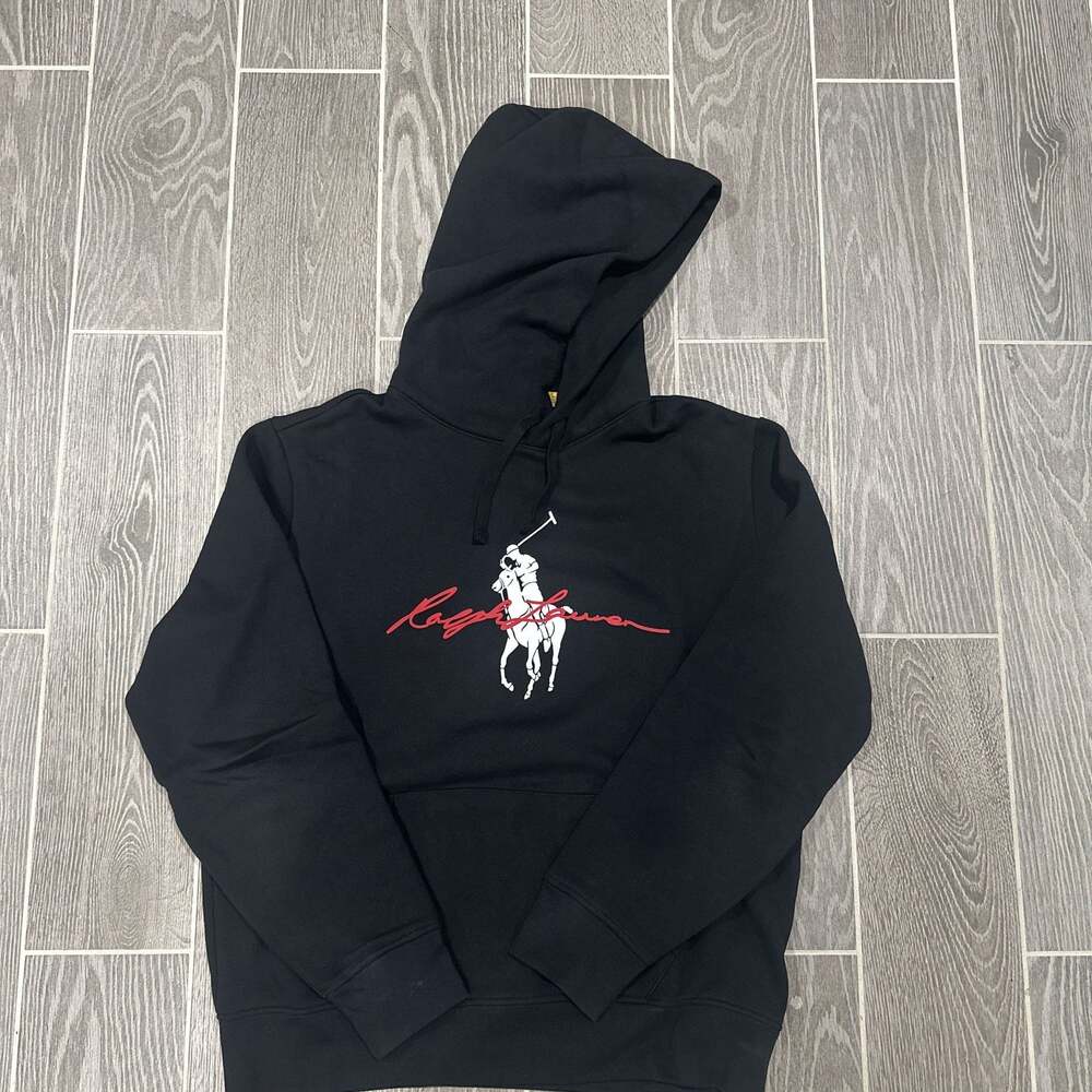 Polo Ralph Lauren Black Cotton-Blend Big Pony Fleece Pullover Hoodie